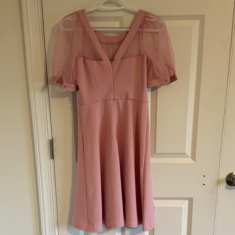 NWT Maggy London Lyra Fit & Flare Illusion Dress with Puff Sleeves Size 0 - Picture 6 of 9